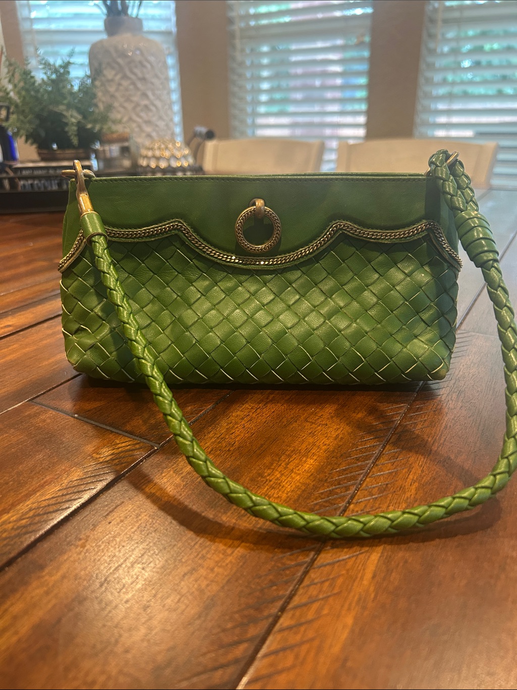 Bottega Veneta Green Woven Leather Shoulder Bag